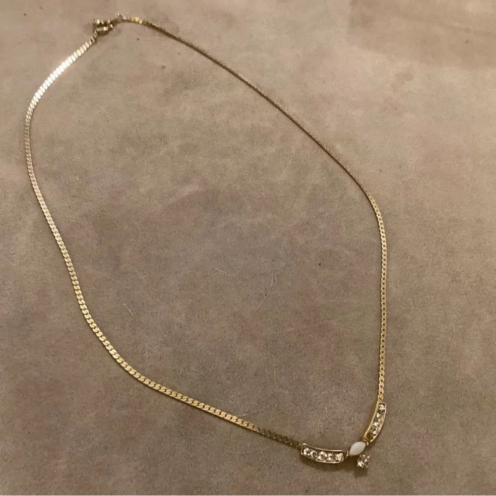 Delicate Gold-Tone Herringbone Crystal Accent Necklace